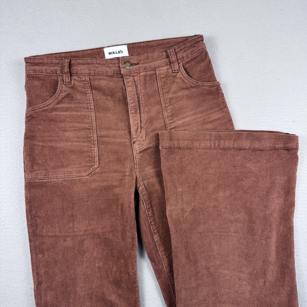 Rollas Eastcoast Flare Corduroy Jeans Women 30x32 High Rise Wide Leg Orange